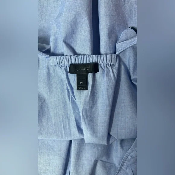 J Crew Womens s14 Ruffle Blouse Cotton Poplin Feminine Nautical Blue 100% cotton - Picture 5 of 13